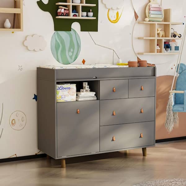 rustic grey dresser with changing table Paloma 4 Drawer Dresser with Changing Top and Interlocking Drawers