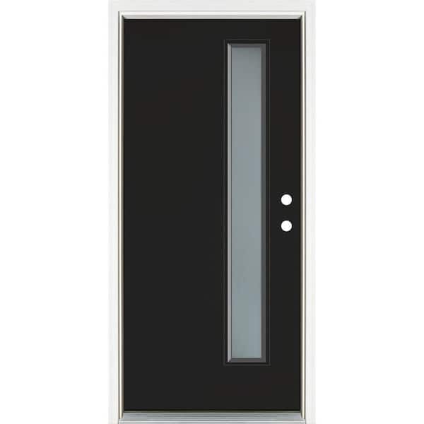 MP Doors 36 in. x 80 in. Left-Hand Inswing Narrow Lite Frosted Glass Black Painted Fiberglass Prehung Front Door
