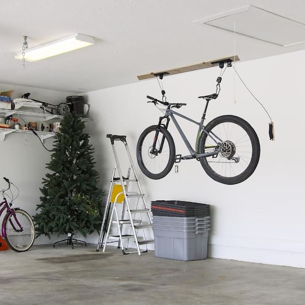 Sportsman Series Gray Steel Vertical Bike Hook for Garage or Basement Ceiling Storage - Holds 1 Bike, Easy Installation, Pulley Mechanism | 552911