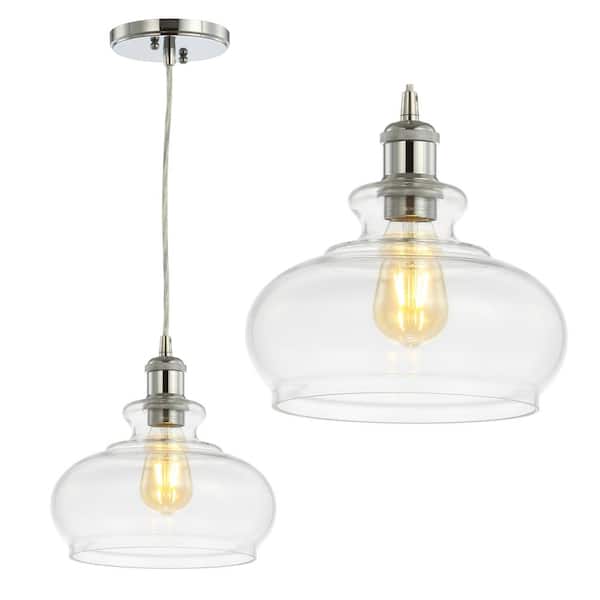 Wyatt 9.5 in. 1-Light Chrome Pharmacy Metal/Glass LED Pendant