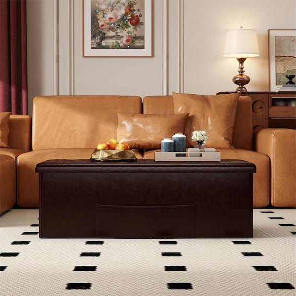 Costway Brown 45 in. x 15 in. x 15 in. Large Folding Storage Faux