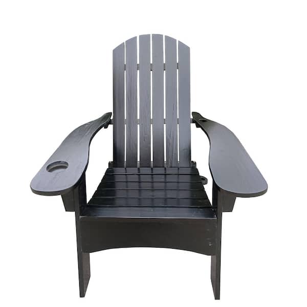 Unbranded Black Outdoor Adirondack Chair for Relaxing Wood with an Hole to Hold Umbrella on the Arm for Garden Backyard Set of 1