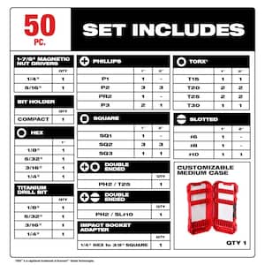 SHOCKWAVE Impact-Duty Alloy Steel Screw Driver Bit Set (50-Piece) and 1 Inkzall Black Jobsite Permanent Marker
