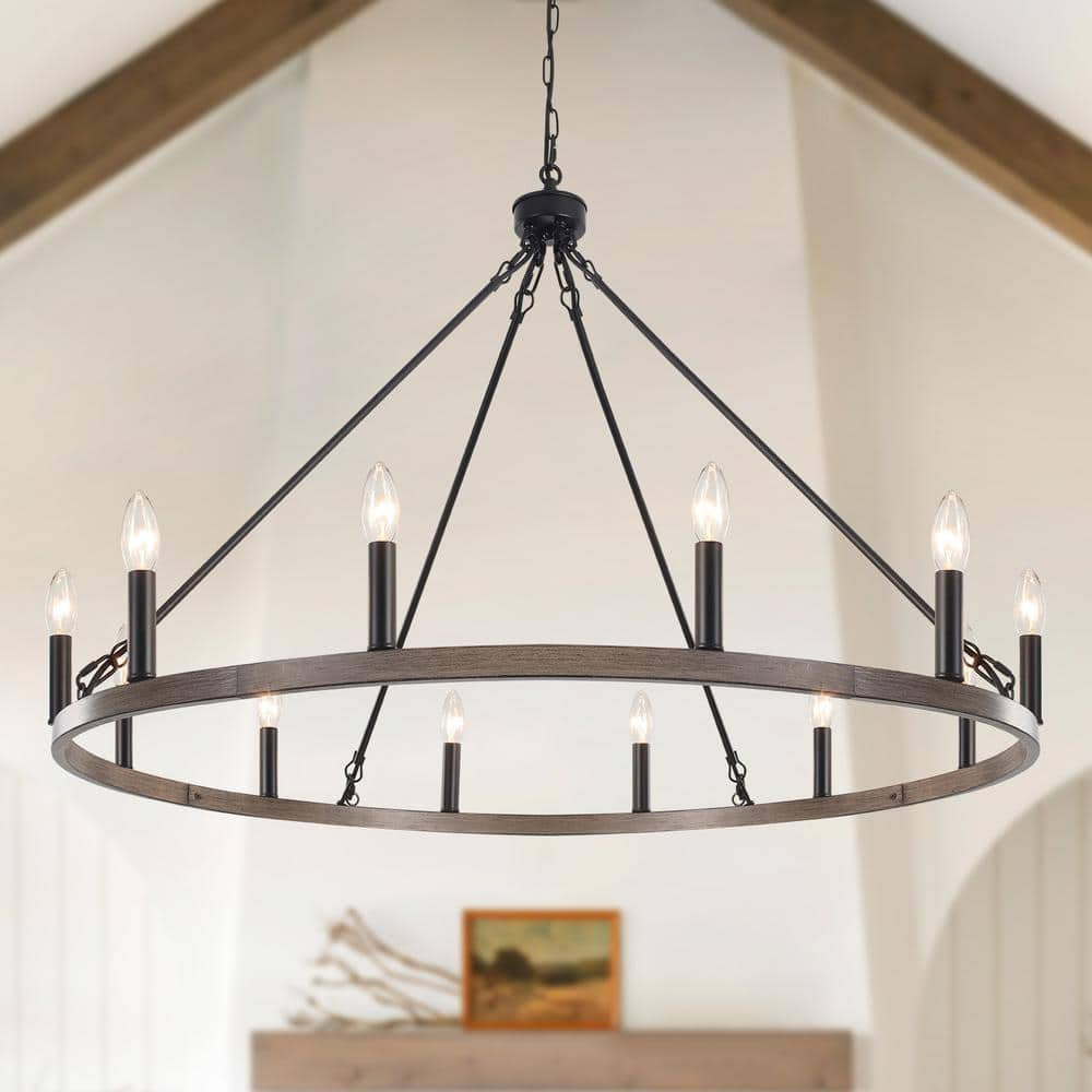 Tochib Chandelier store Rustic Wagon Wheel 12 Light Chandelier