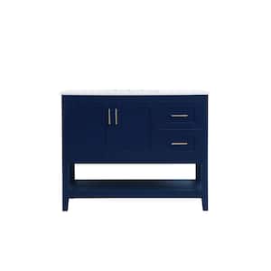 Timeless Home 42 in. W x 22 in. D x 34 in. H Single Bathroom Vanity in Blue with Calacatta Engineered Stone