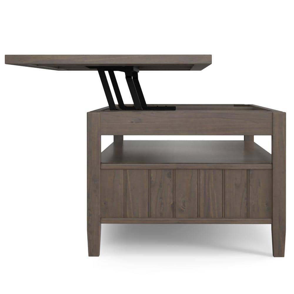 Smoky Brown Solid Wood Lift-Top Coffee Table with Storage