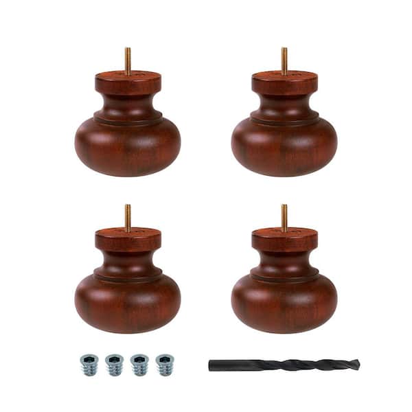 American Pro Decor 4-1/2 in. x 4-13/16 in. Stained Cherry Solid Hardwood Round Bun Foot (4-Pack)
