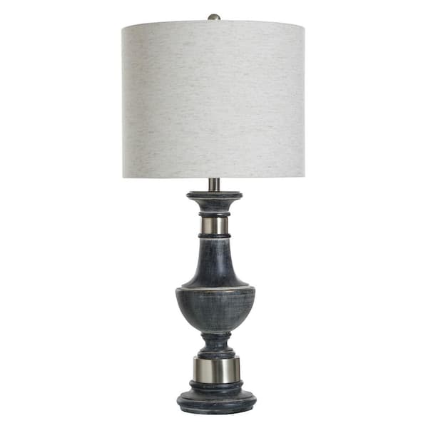 32 in. Malta Black Transitional 1-Light Standard Floor Lamp for Living Room Linen Drum Shade