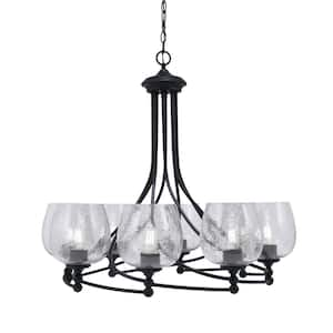 Royale 8 Light Matte Black Chandelier, Round Chandelier with 6 in. Smoke Bubble Glass Shades, No Bulbs Included