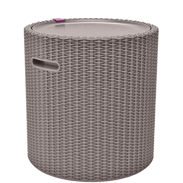 Keter Cool Stool Capuccino Round Resin Outdoor and Indoor Side Table With Cooler