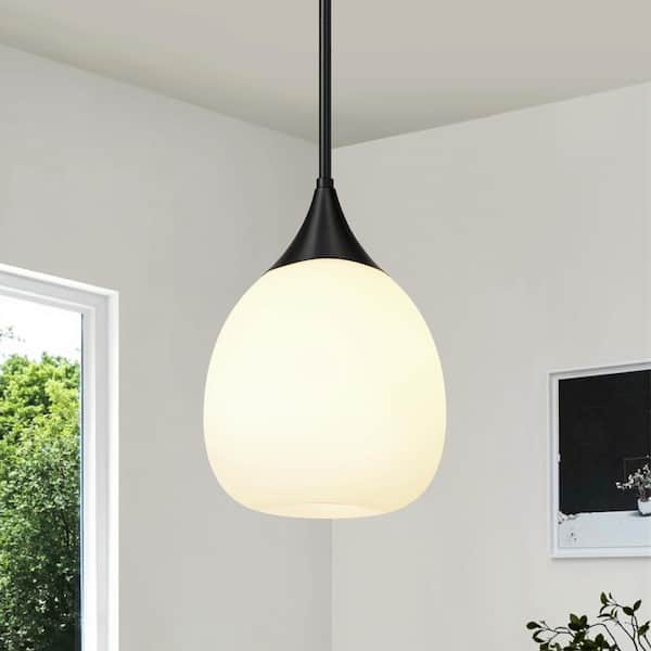 8 in. 60-Watt 1 Light Modern Black Mini Pendant Light With Glass Globe Shade Hanging Light Fixture For Kitchen Island