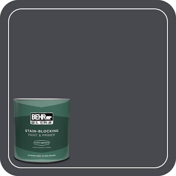 BEHR ULTRA 1 qt. #N490-7 Ink Black Extra Durable Semi-Gloss Enamel Interior Paint & Primer