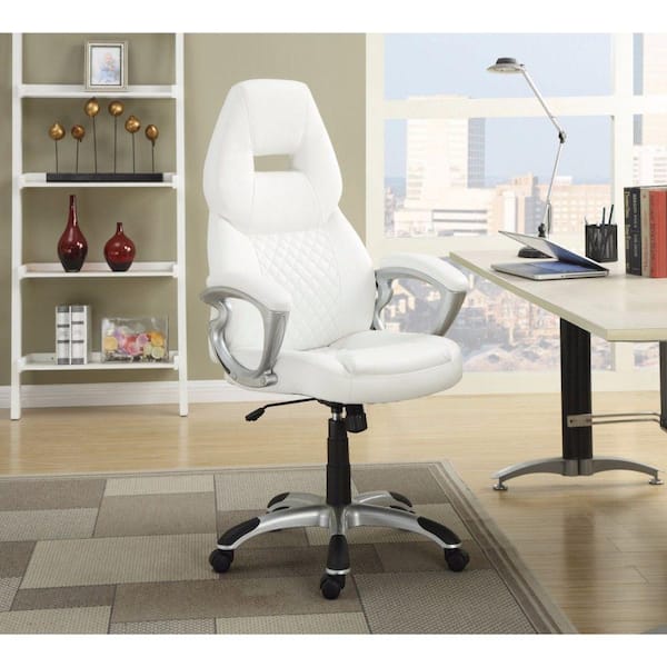 Benjara White Leather Sporty Executive High Back Office Chair