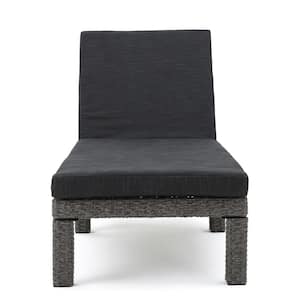 Puerta Mixed Black Faux Rattan Outdoor Patio Chaise Lounge with Dark gray Cushion