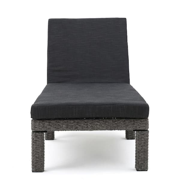 Noble House Puerta Mixed Black Faux Rattan Outdoor Patio Chaise Lounge with Dark gray Cushion