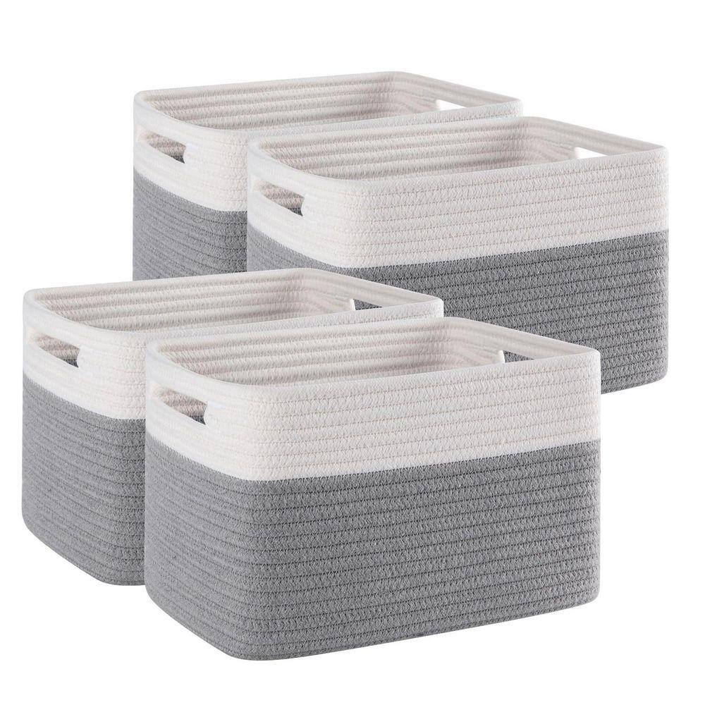 Gray 13 in. x 7.8 in. Cotton Woven Decorative Basket Set of 4