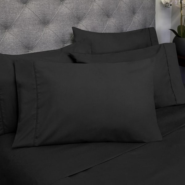 Sweet Home Collection 1500-Supreme Series 4-Piece Black Solid Color Microfiber Twin XL Sheet Set