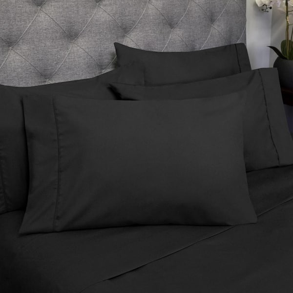 Sweet Home Collection 1500 Supreme Series 7-Piece Black Solid Color Microfiber Split King Sheet Set