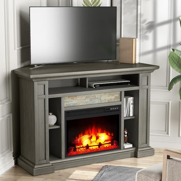 FESTIVO 51 in. Freestanding Corner Electric Fireplace in Brown