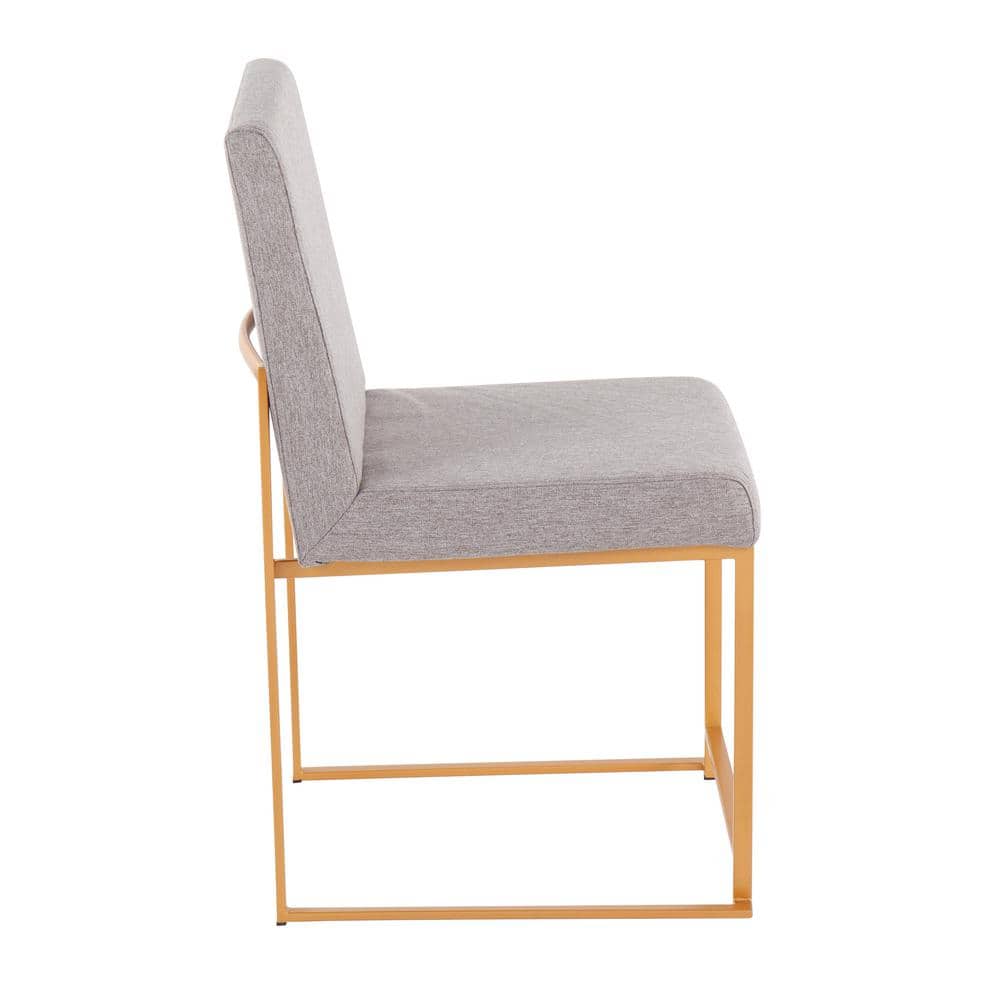 High Back Gold Metal Frame Light Grey Upholstered Side Chair