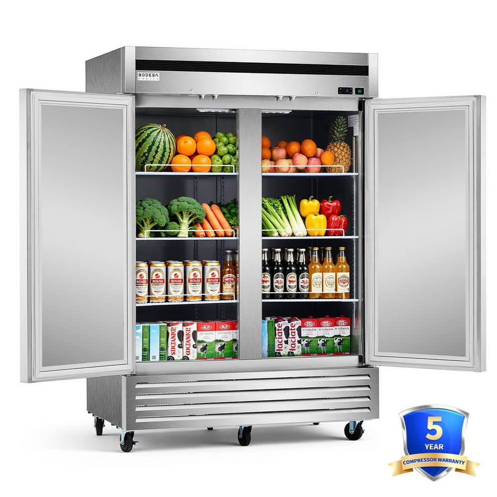54 in. W 48.95 cu. ft Auto-Defrost Commercial 2-Door Reach in Upright Refrigerator in Stainless Steel