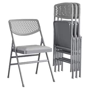 Gray Fabric Padded Seat Folding Chair (Set of 4)