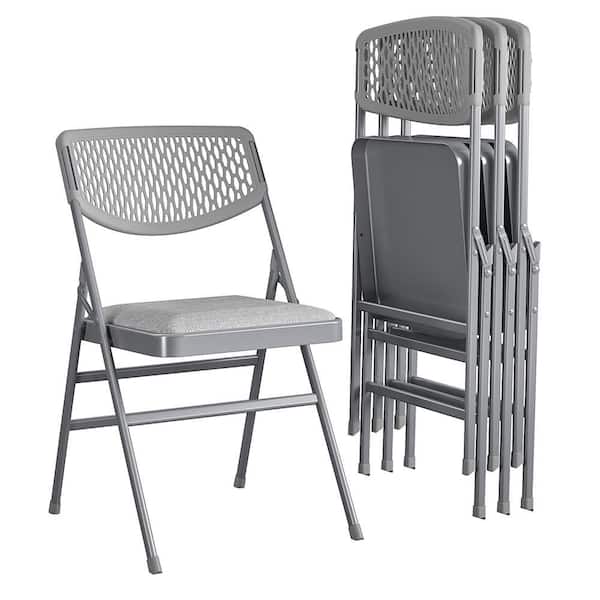 Cosco Gray Fabric Padded Seat Folding Chair (Set of 4)