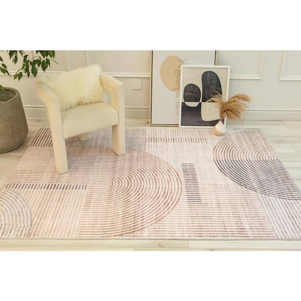 Minimalist Abstract Geometric Cream 7 ft. x 10 ft. Indoor Soft Area Rug