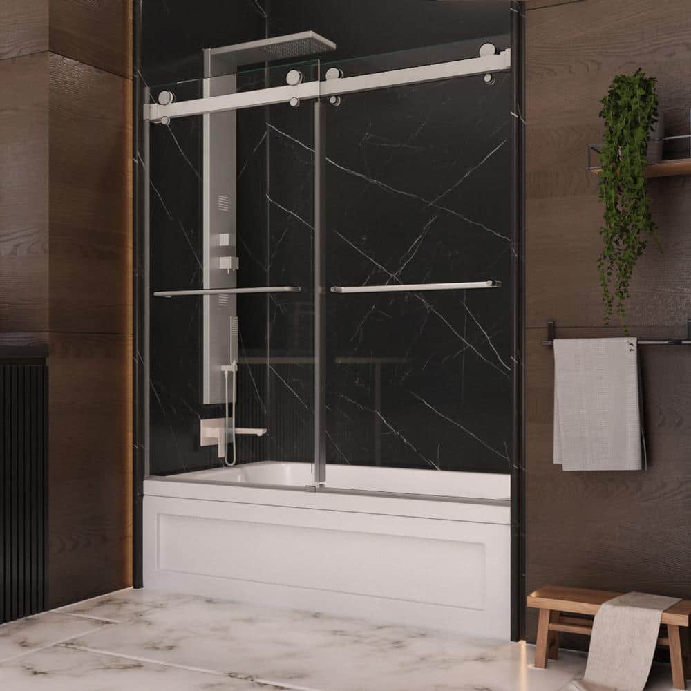 Luna 58 to 60 in. W x 60.5 in. H Sliding Bypass Frameless Tub Door in Brushed Nickel with 3/8 in. (10mm) Clear Glass price history on PriceWatchPro