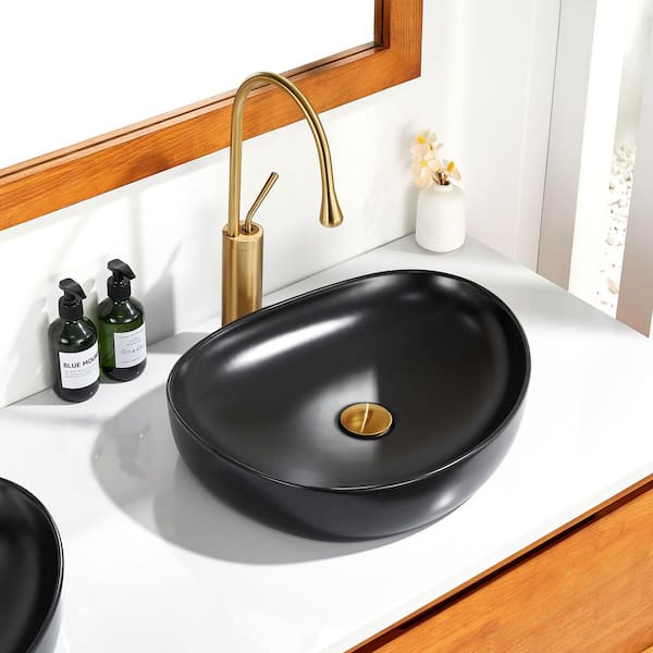 LUXIER Modern 20 in. Bathroom Ceramic Vessel Sink Art Basin in Matte black