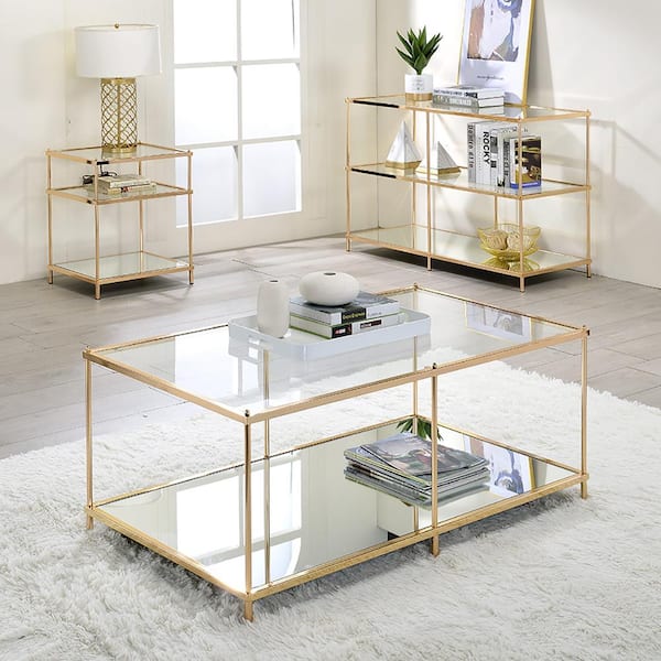 Upland 42 in. Gold Rectangular Glass Top Console Table