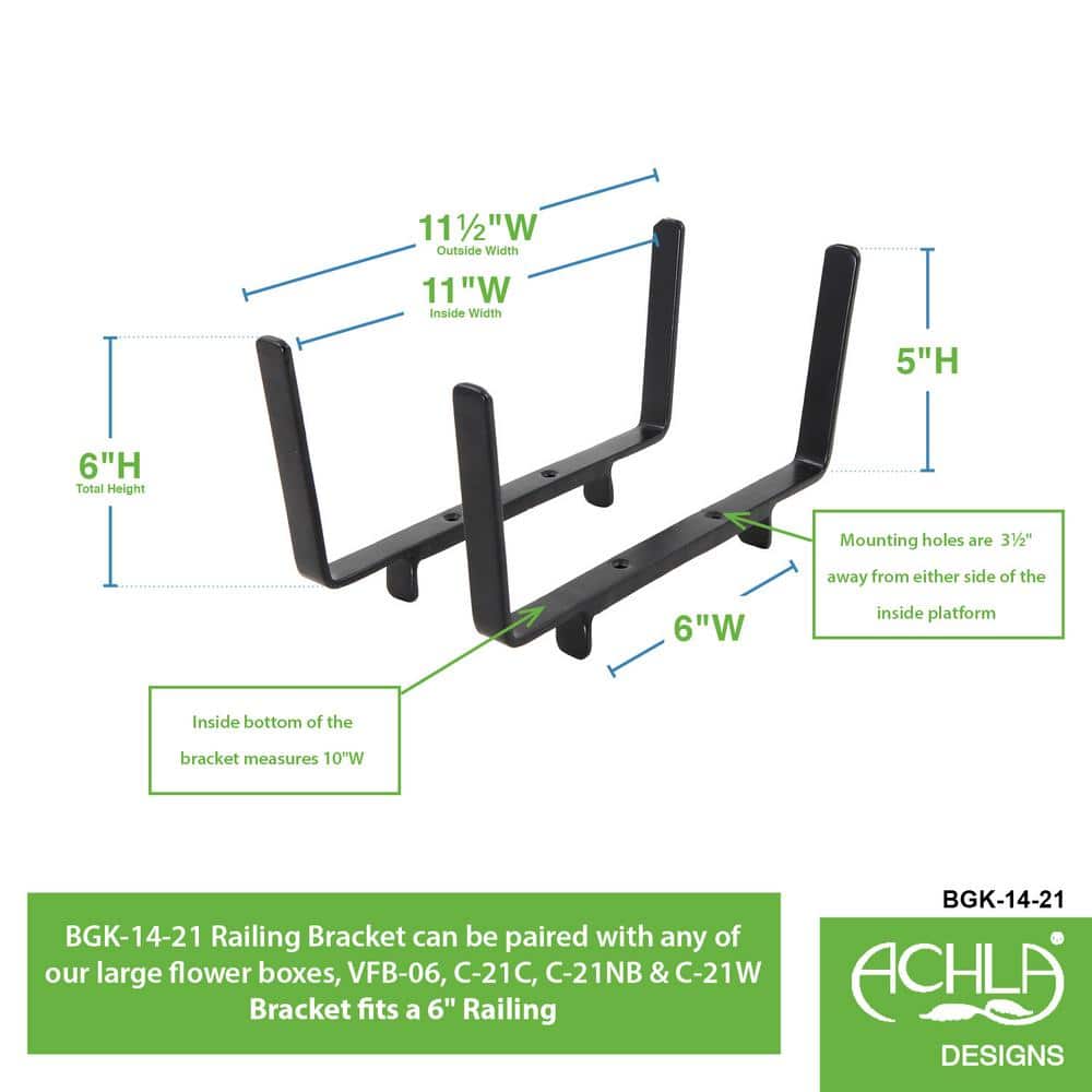 6" Black Steel Flower Box Brackets with Hardware