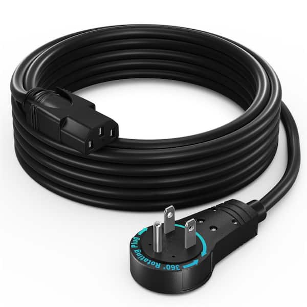 12 ft. 16/3 Monitor Cord with 360 Rotating Plug, 13Amps, Black