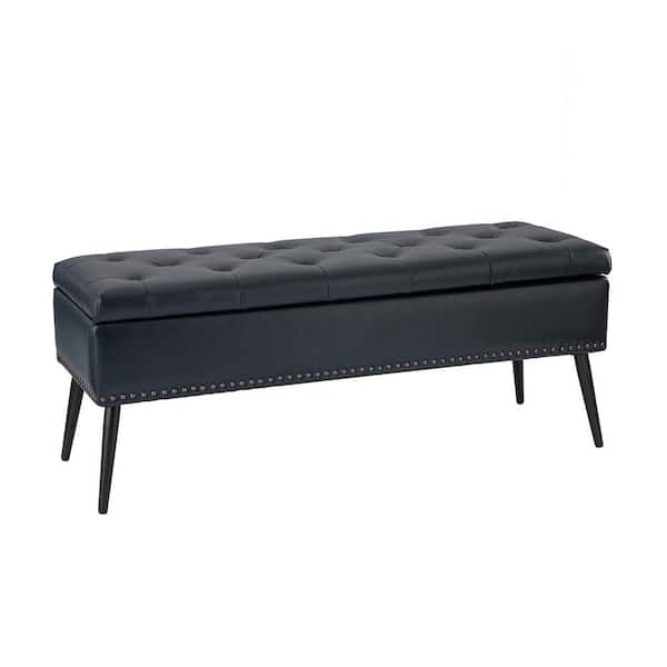 JAYDEN CREATION Conrado Navy Upholstered Flip Top Storage Bedroom Bench