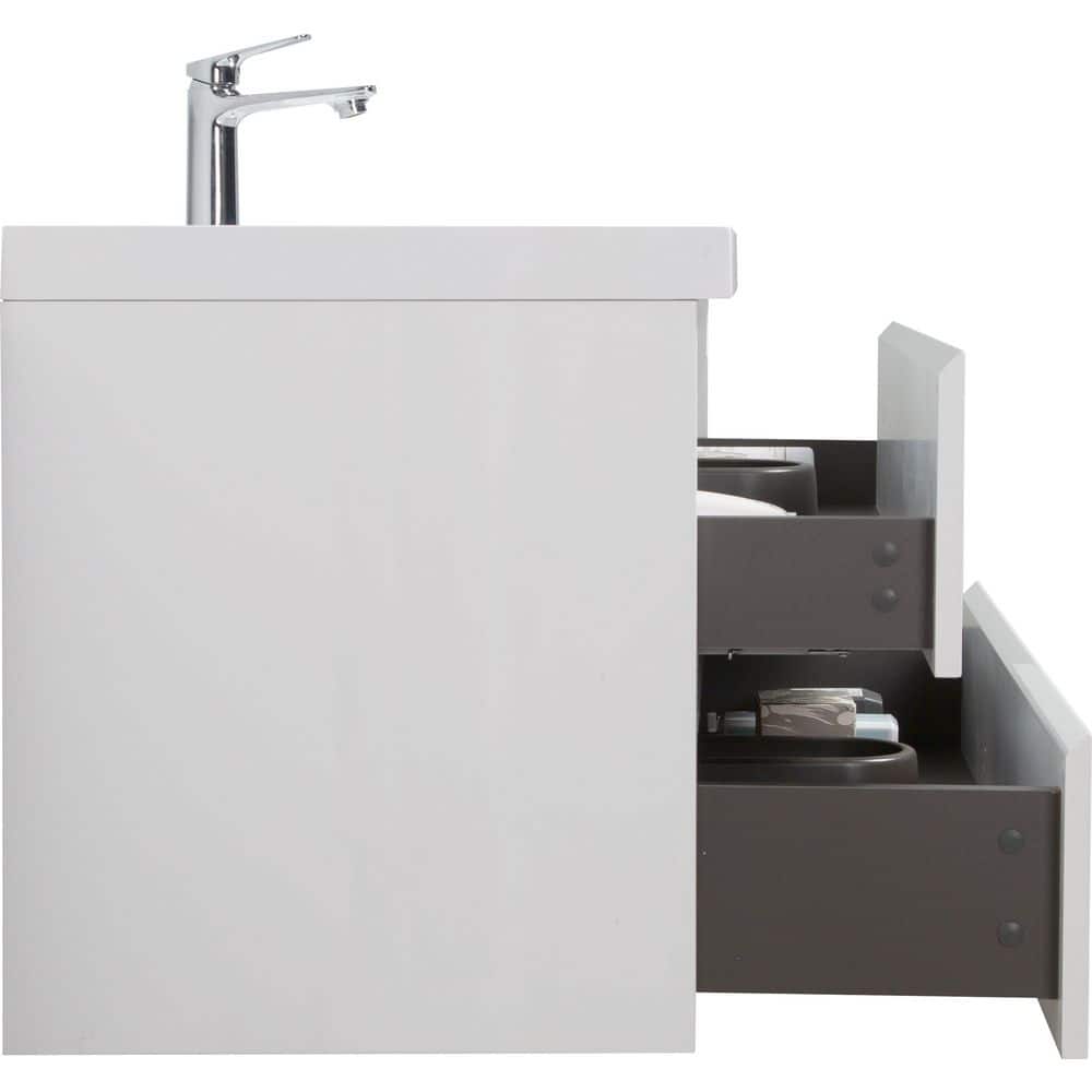 42" Glossy White MDF Floating Bathroom Vanity with Resin Sink