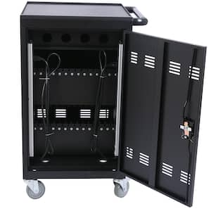 30-Device Metal Mobile Charging Cart and Cabinet for iPads Chromebooks Laptops Front and Back Access Locking Cabinet