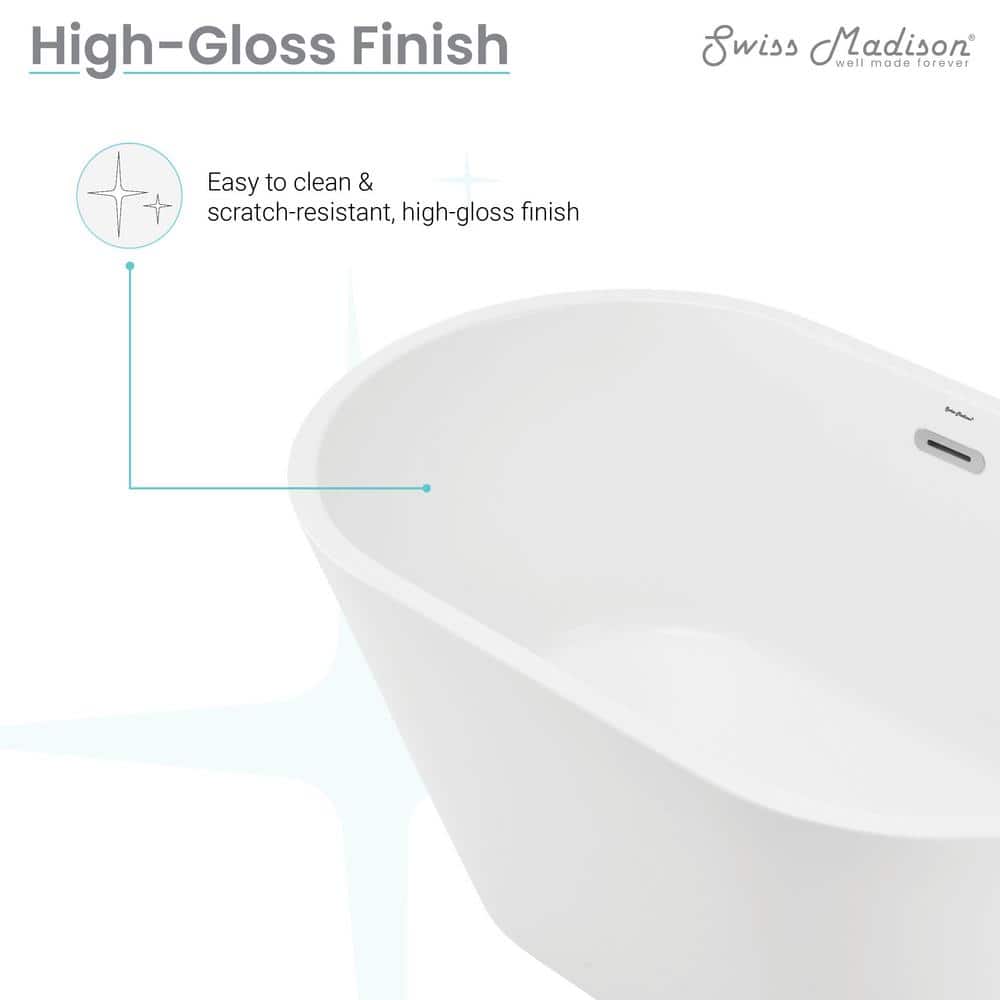 Claire 48" Glossy White Acrylic Freestanding Bathtub