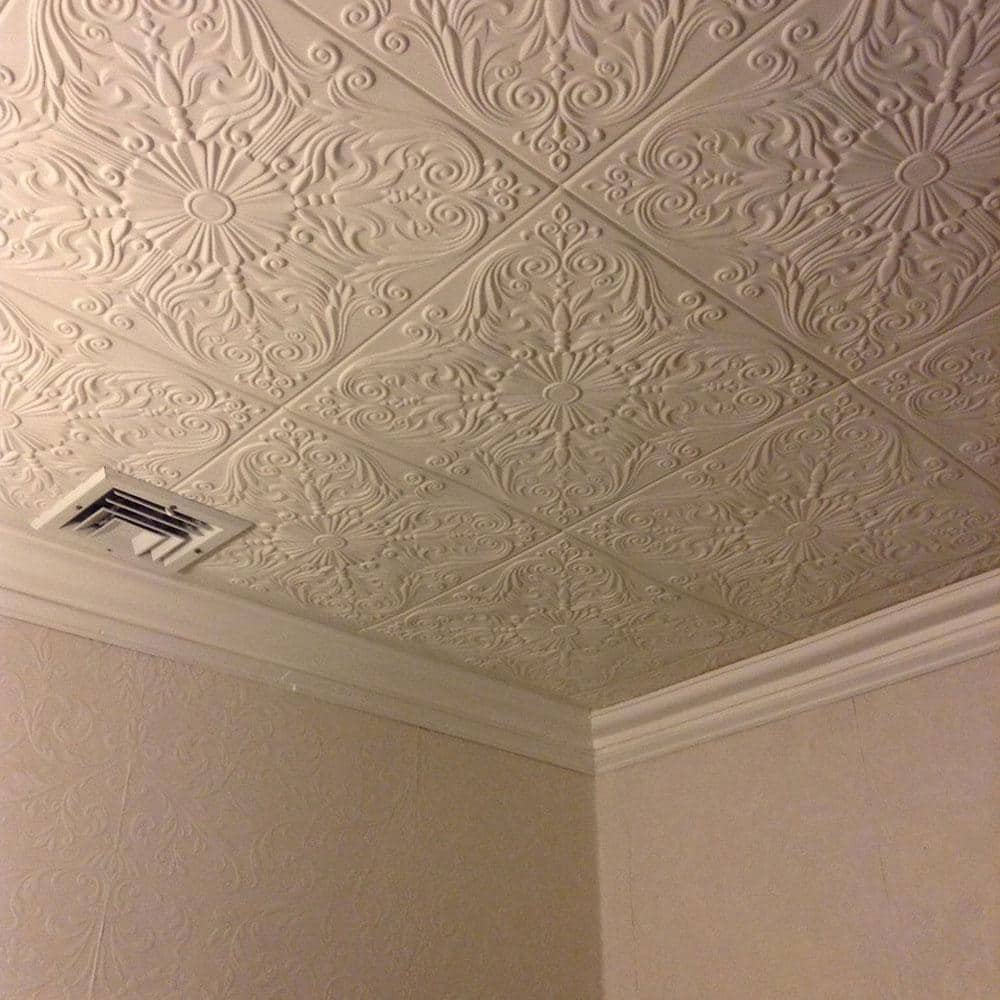 Victorian Silver Polystyrene Glue-up Ceiling Tile, 19.75" Square