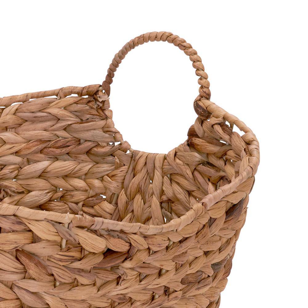 Golden Toffee Water Hyacinth Round Wicker Basket with Metal Frame