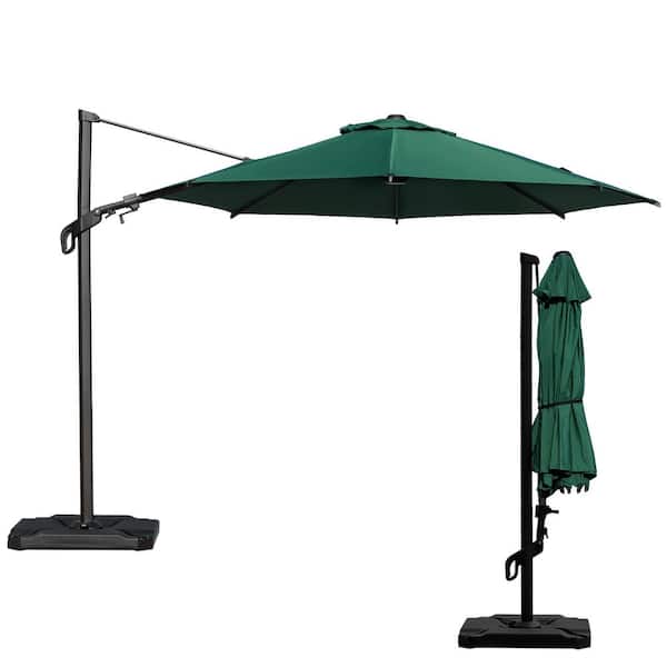 Abba Patio 10 ft. Steel Push-Up Cantilever Patio Umbrella in Dark Green