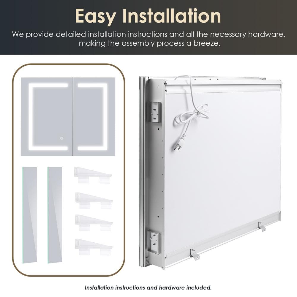 Modern Frameless Silver Glass LED Lighted Bathroom Medicine Cabinet