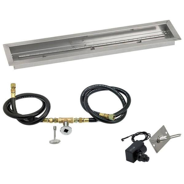 American Fire Glass 36 in. x 6 in. Linear Stainless Steel Drop-In Fire Pit Pan with Spark Ignition Kit - Natural Gas