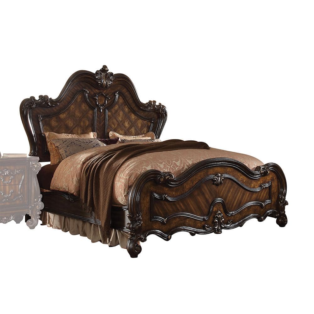 Versailles Cherry Oak Queen Bed with Upholstered Headboard