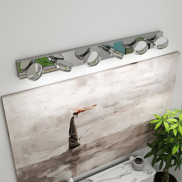 43 in. 6-Lights Chrome Vanity Light Integrated 36W LED Over Mirror Light Bar, Wall Mounted 6000K Bathroom Lighting