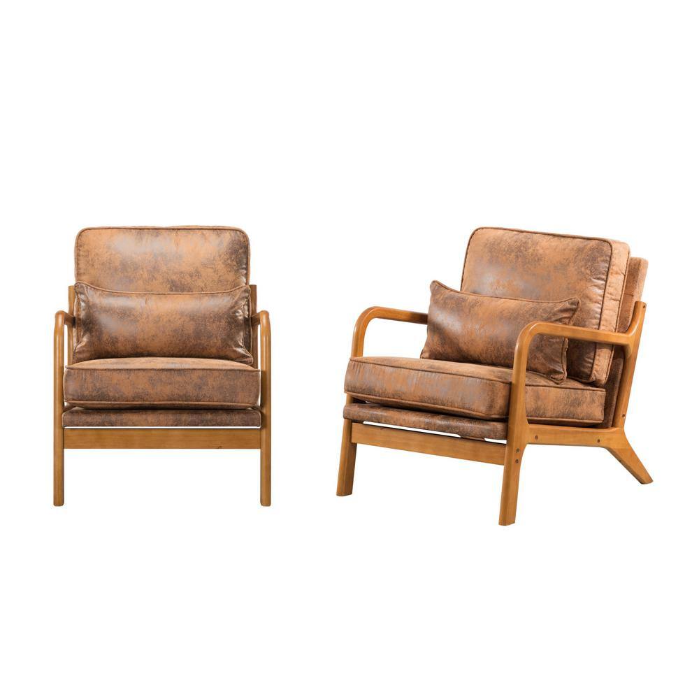 Brown Faux Leather Arm Chair (Set of 2)