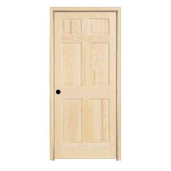 JELD-WEN 24 in. x 80 in. Pine Unfinished Right-Hand 6-Panel Solid Wood Single Prehung Interior Door w/Split Jamb