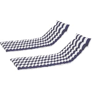 2-Pieces Set 69 in. x 23.62 in. Replacement Outdoor Chaise Lounge Cushion in Blue and White Stripes
