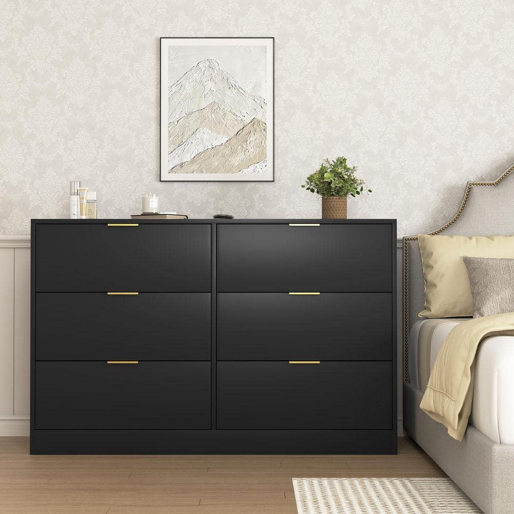 Drawer ブラックファーベスト Nestfair Black Modern 6-Drawer Large Storage 47.2 in. W Dresser