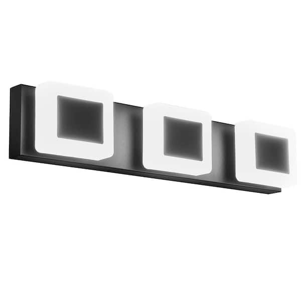 Home Lighting ‎24 watts ‎3-Light LED Bathroom Lights Over Mirror Black Acrylic Modern Vanity Lights Dimmable