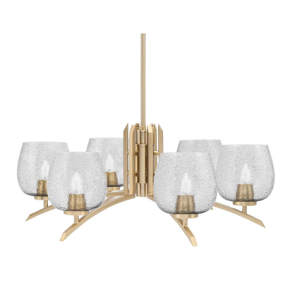 Siena 27.5 in. 6-Light New Age Brass Chandelier with 6 in. Smoke Bubble Gla